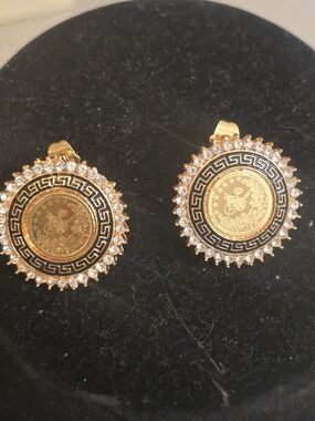 22kgp Dubai Jewelry Gold-Tone Coin Medallion Earrings